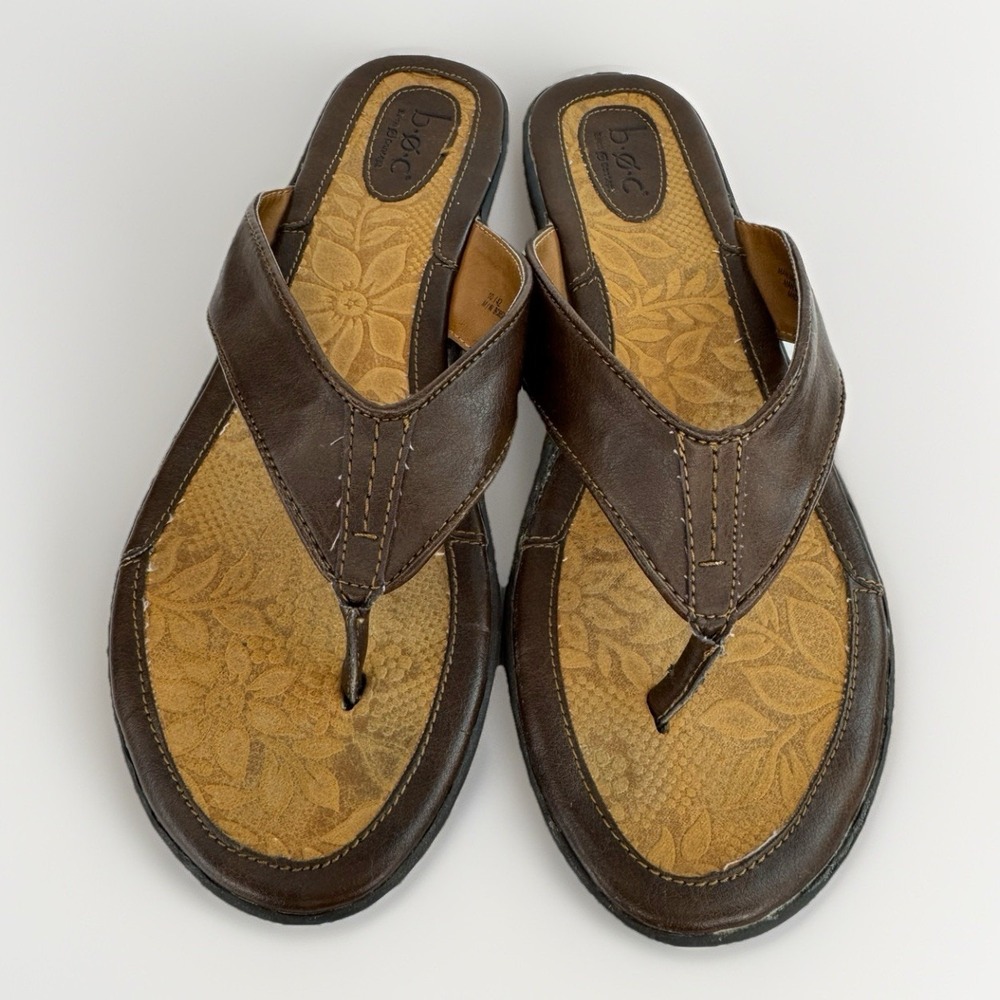 b.o.c Børn Concept Womens Size 10 Brown Leather Slip On Flip Flops Thong Sandal